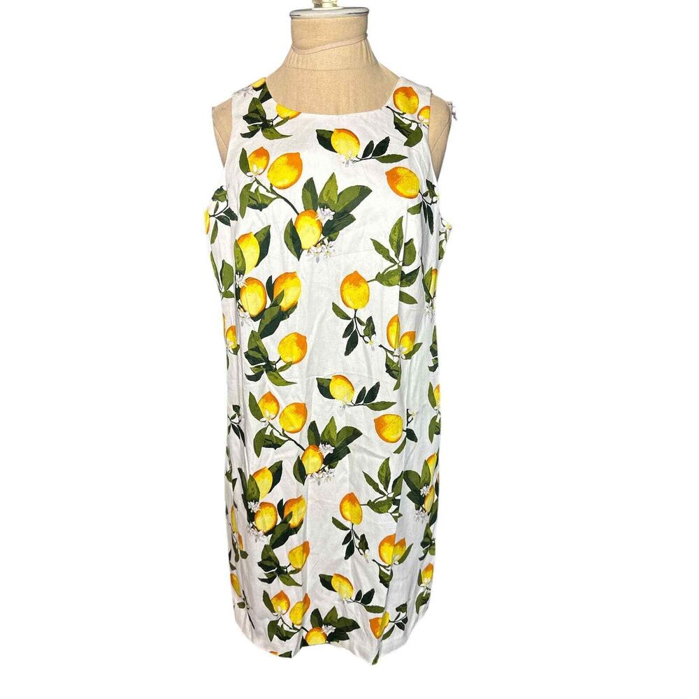 London Times Sleeveless lemon Print Sheath Dress Size 10P